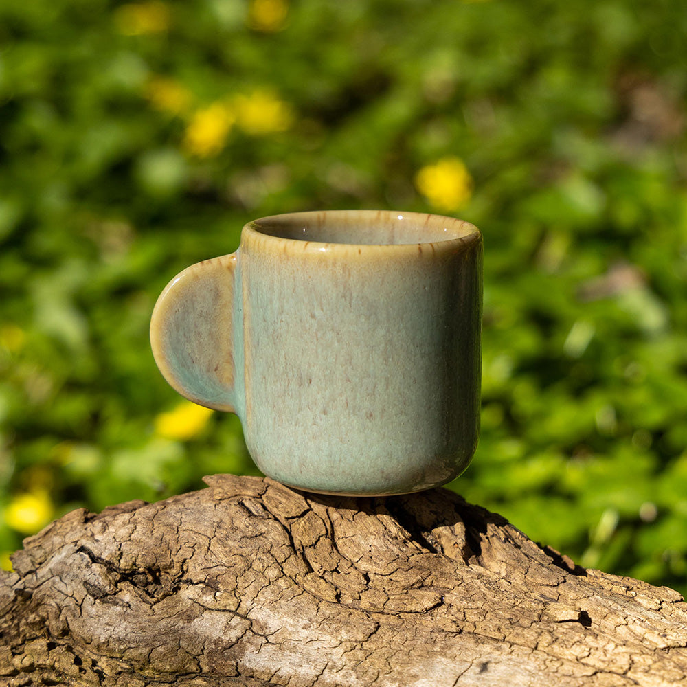 Green and Beige Pottery Mug - Handmade Coffee Cup - Espresso Cup